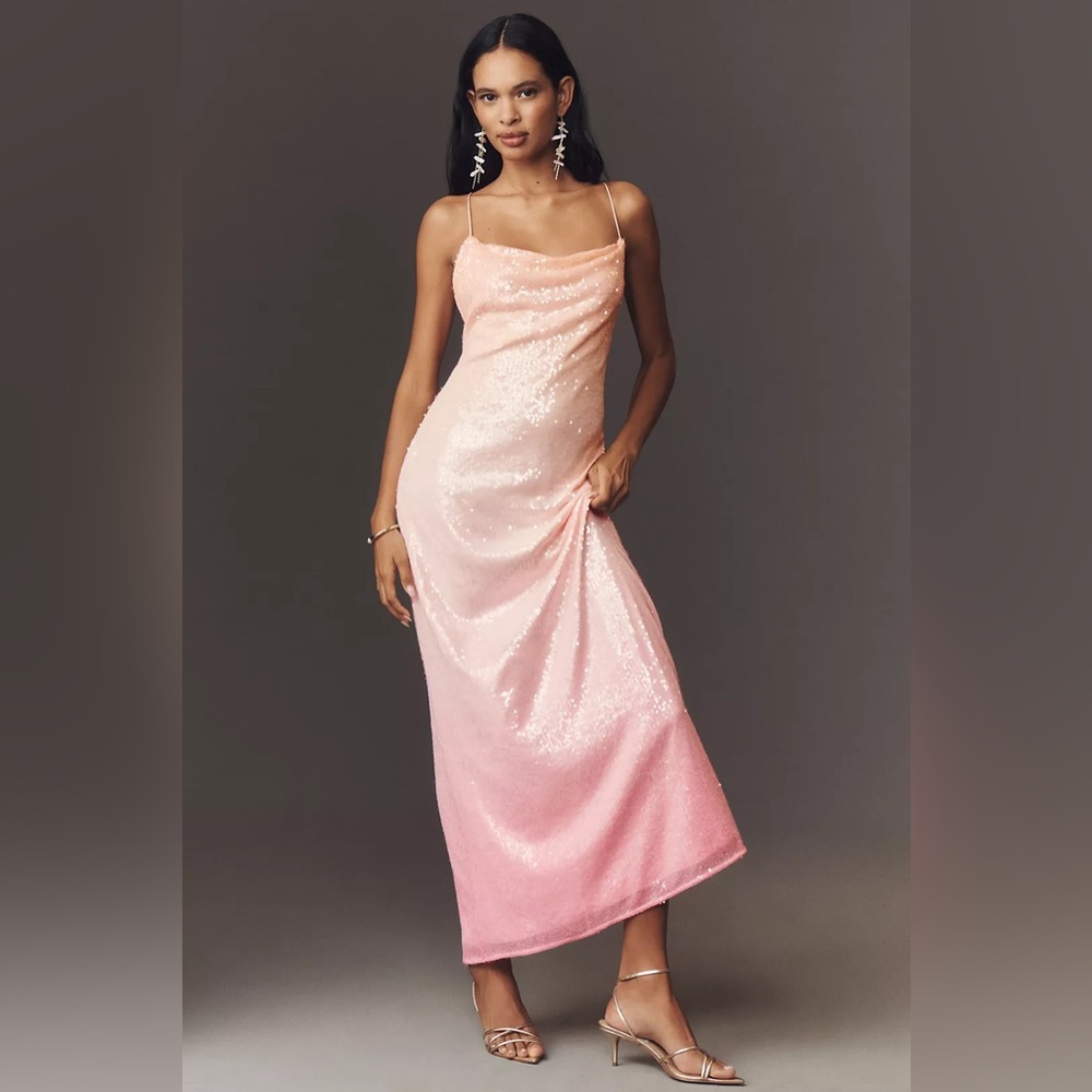 Anthropologie Pink Ombre Sequin Slip Prom Dress